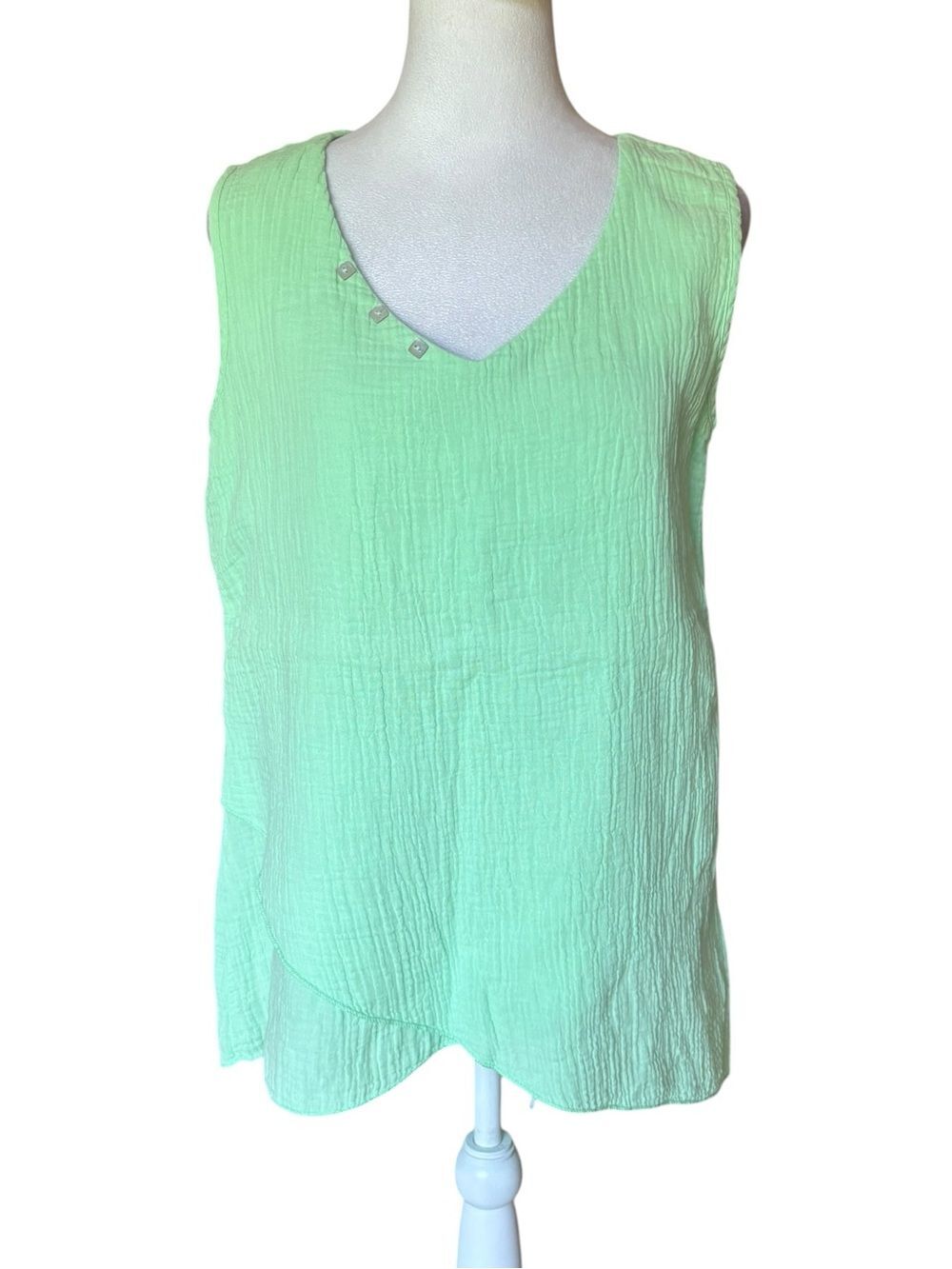 Sleeveless Green Gauzy Cotton Top Womens Size XS Oversized Summer Lightweight